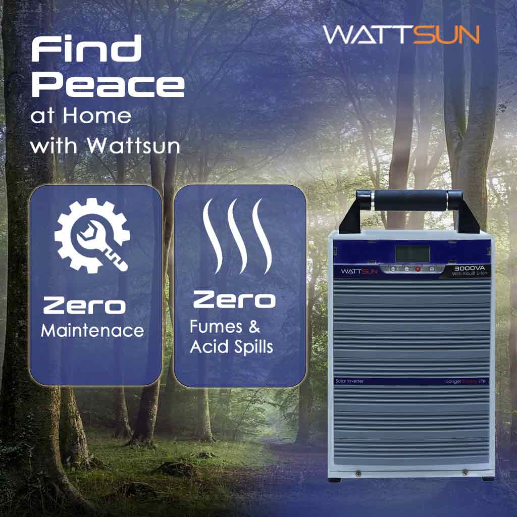 Wattsun Inverter 3KVA with Upto 15 Year Life | Integrated 2688Wh Lithium-Ion Battery | Pure Sine Wave Inverter | IP32 Water Protection | LCD Display | Compact & Portable Design | 5 Years Warranty